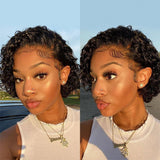 Bob Style Curly Pixie Cut Human Hair Lace Wig  Naturlal Black #1B
